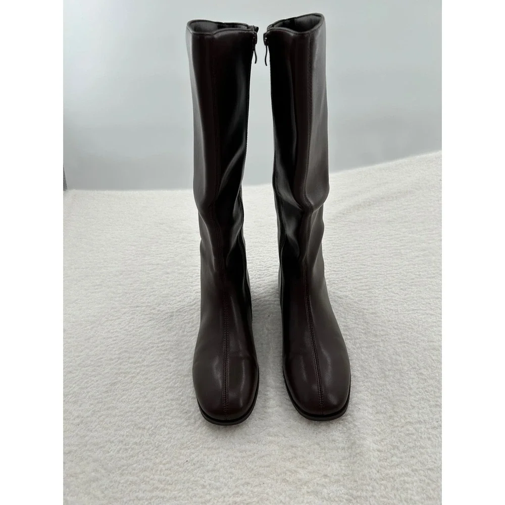 SLXCHBSL Brown Flat Knee High Tall Boots Side Zip Womens Size‎ 9 NEW